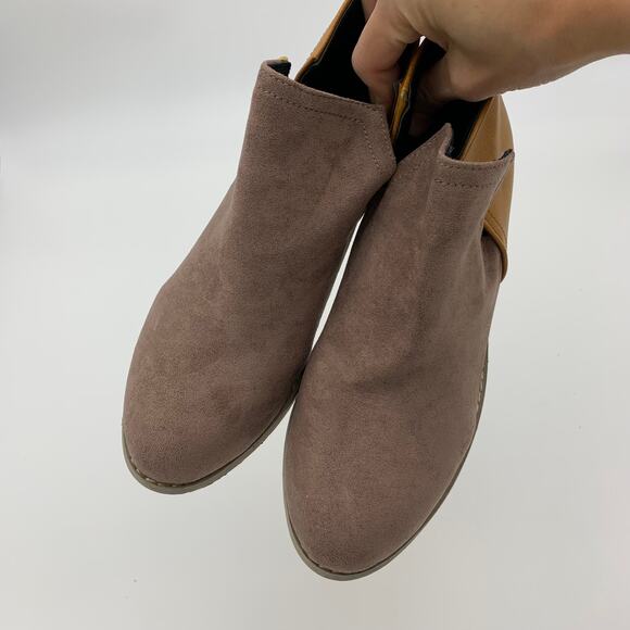 Ankle Boots Womens Size 8.5 Khaki & Brown Matte-Contrast Side Slit Block Heel - Picture 6 of 9